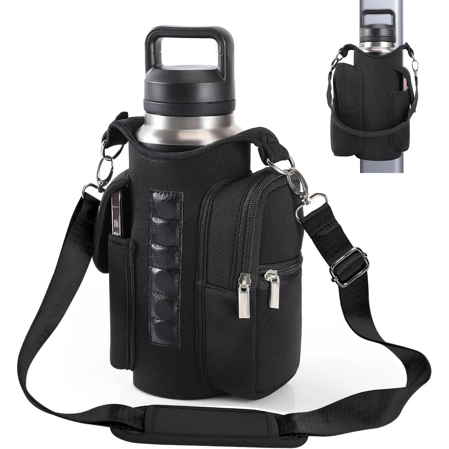 Magnetic Gym Bag Water Bottle Carrier with Adjustable Shoulder Strap | 40oz Bottle Pouch Sling Holder