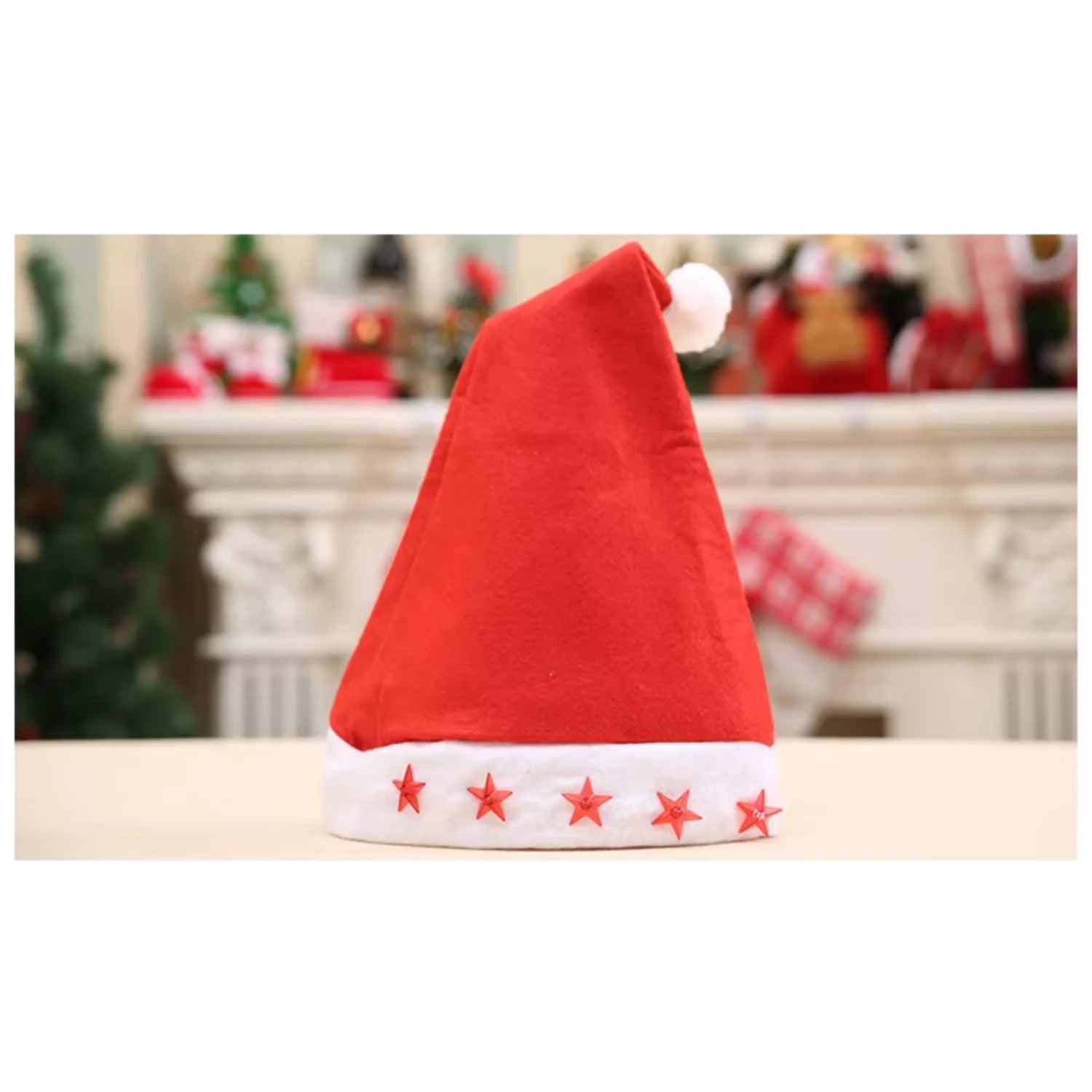 Classic Christmas Red Hat with 5 LED Lights – Unisex Xmas Party Hat, Holiday Festival Ornament