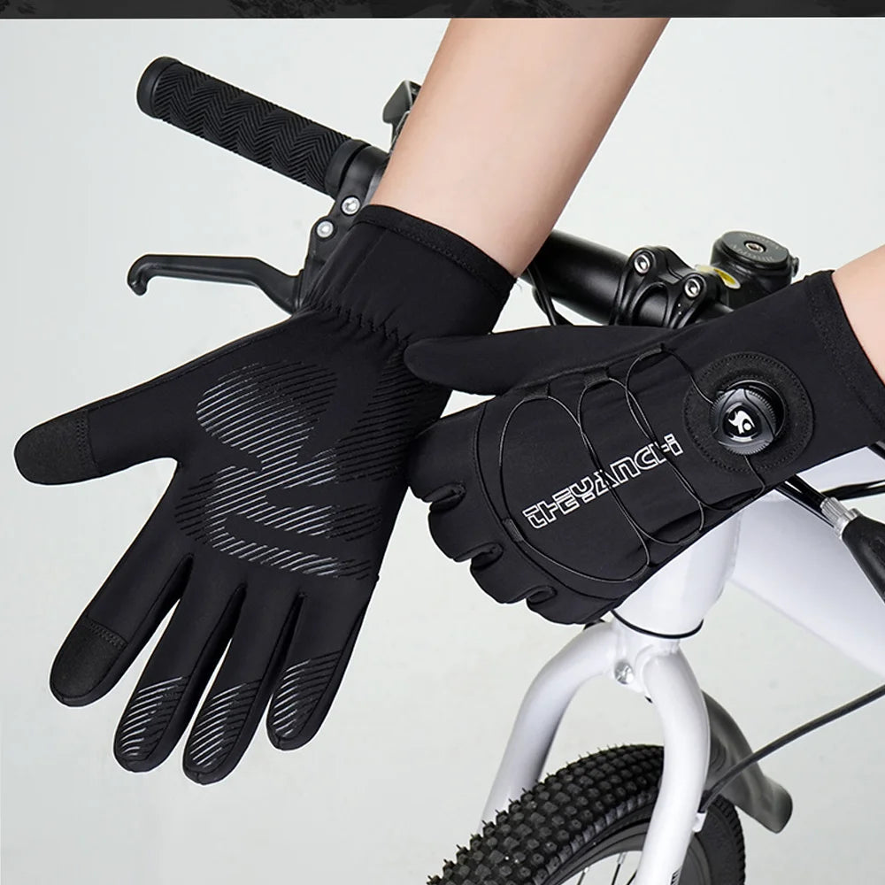 NEWBOLER Winter Cycling Gloves Warm Fleece Windproof Full Finger Gloves Touch Screen Anti-slip Adjustable Buckle Men Bike Gloves