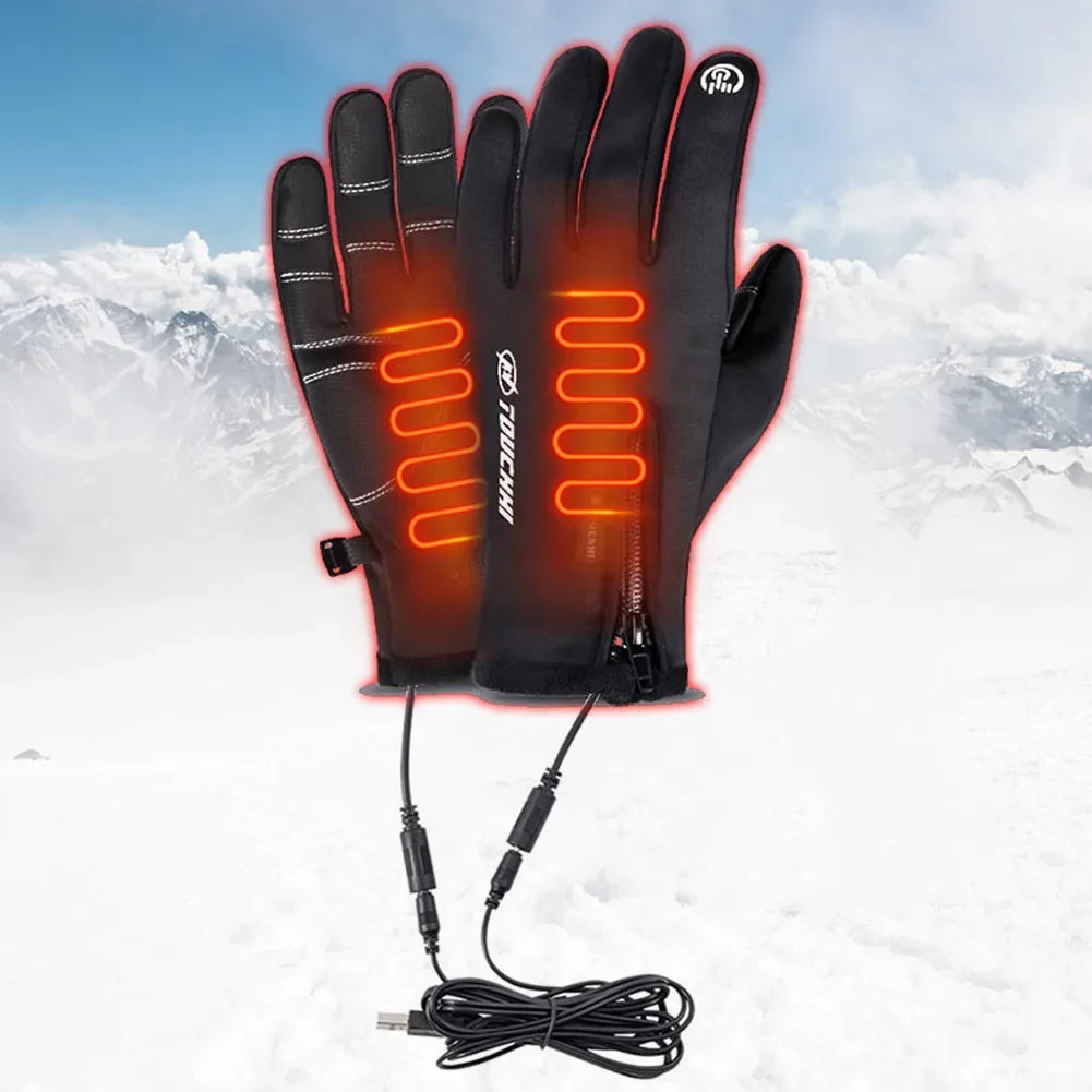 USB Touch Screen Gloves Heated Motorcycle Gloves  Cycling Running Ski  Winter Gloves Hiking Walking Anti-Slip Glove