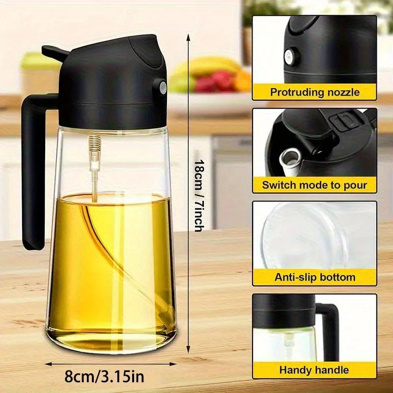 2-in-1 Spray Bottle, 470ml, Suitable for Cooking, Salad Dressing, Air Fryer, Baking Kitchen Oil, Vinegar Spray Bottle Leak Proof