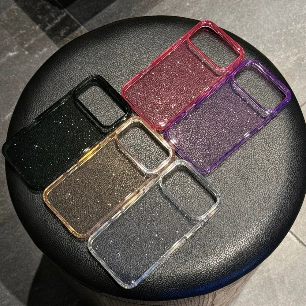 Transparent Glitter Protective Case for iPhone 17 | Sparkly Shockproof Cover in Black & Purple