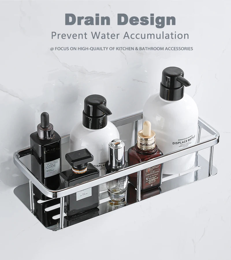 Stainless Steel Bathroom Storage Shelf Wall Mounted Shower Organizers Rack Corner Shampoo Holder Bath Hardwares Accessories