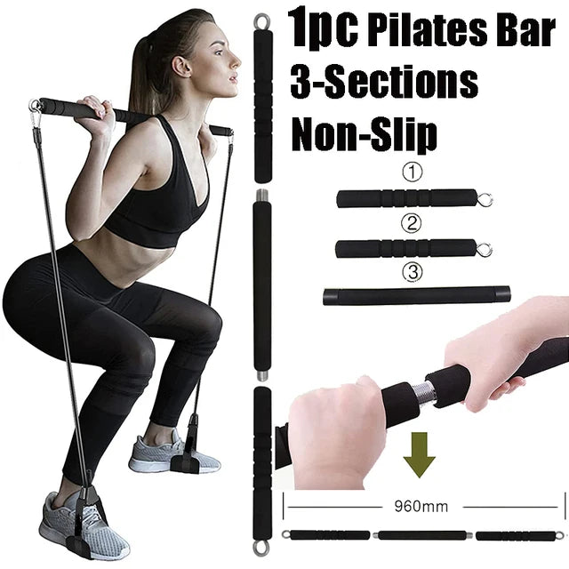 Workout Bar with Fitness Resistance Bands – Home Gym Kit