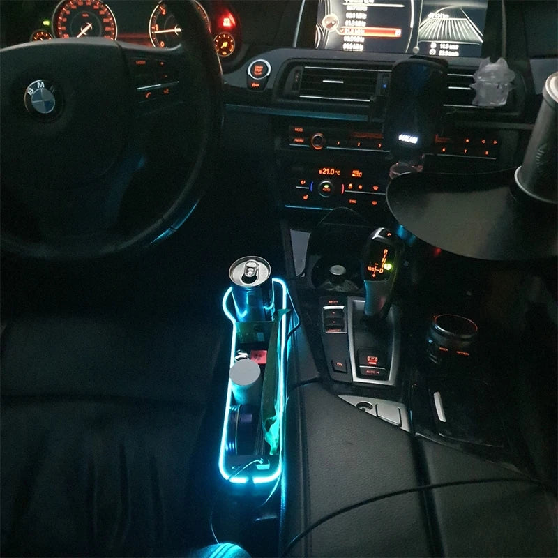 LED Car Seat Crevice Storage Box Car Organizer Seat Gap Filler Cup Holder With 2 USB Charger Stowing Tidying Car Accessories