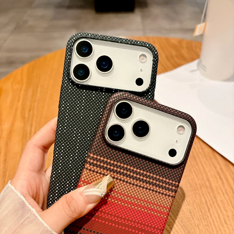 Luxury Carbon Fiber Mag Safe Case for iPhone 17 Series | Solid Color Wireless Charging Air Bumper Back Cover