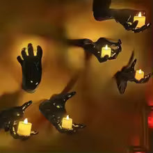 3Pcs Halloween Wall Mounted Devil’s Hand Candle Holders – Spooky Black Decoration with LED Candles