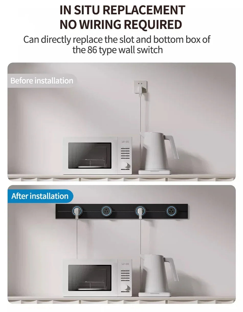 Wall Power Rail Socket – Kitchen Aluminum Expansion Socket 40cm / 50cm | Built-in Countertop Power Strip with Multiple Slots