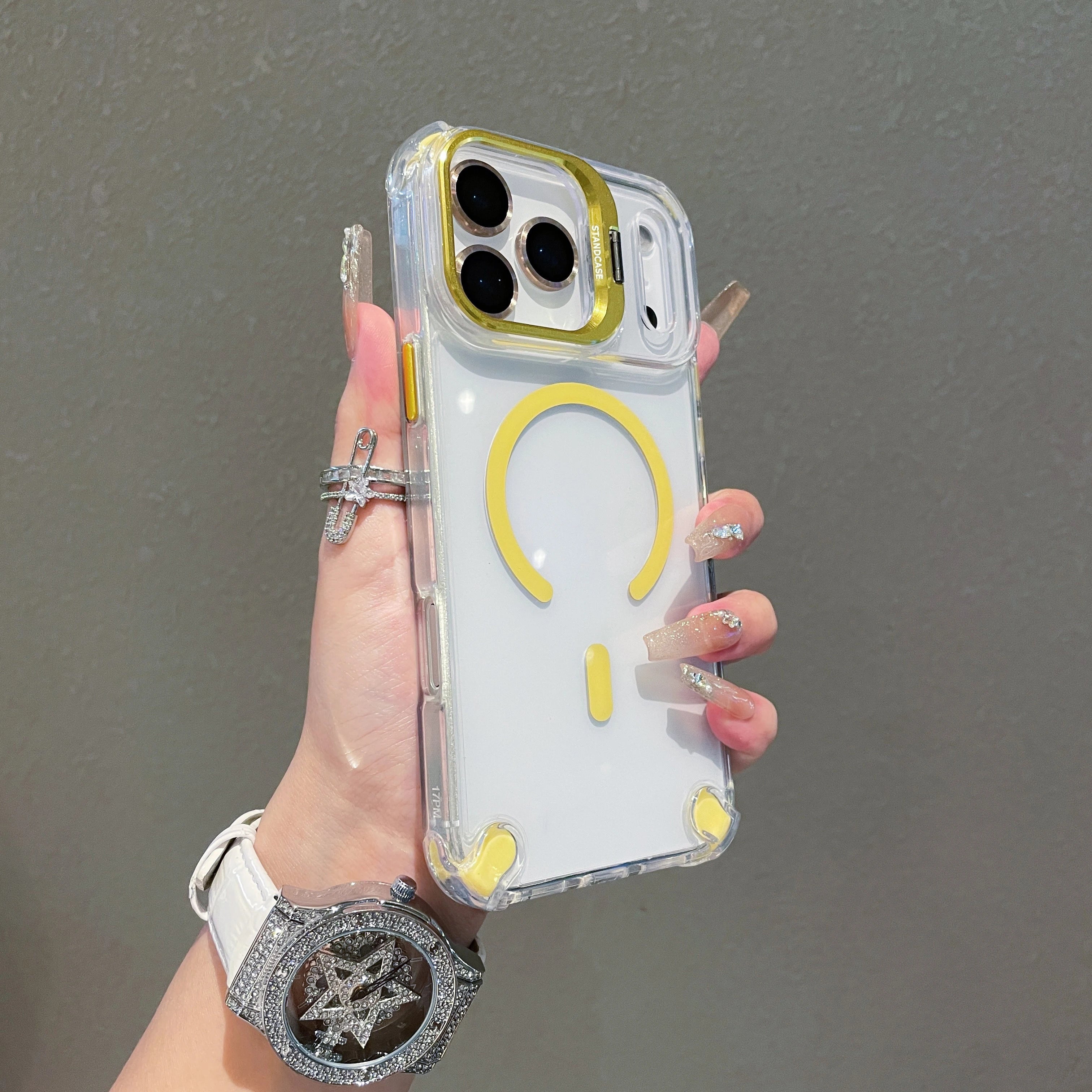 Transparent Magnetic Case with Metal Lens Holder for iPhone 17 Series | Shockproof Airbag MagSafe Cover