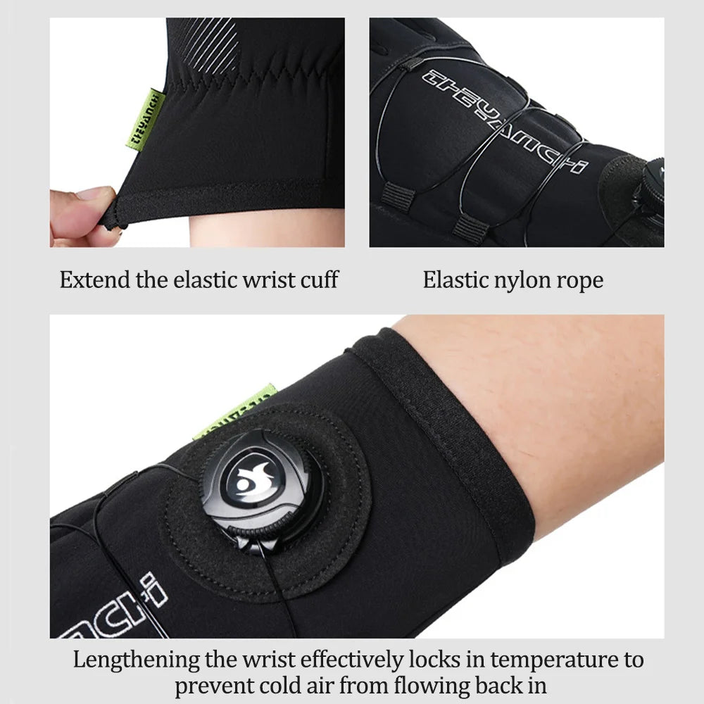 NEWBOLER Winter Cycling Gloves Warm Fleece Windproof Full Finger Gloves Touch Screen Anti-slip Adjustable Buckle Men Bike Gloves