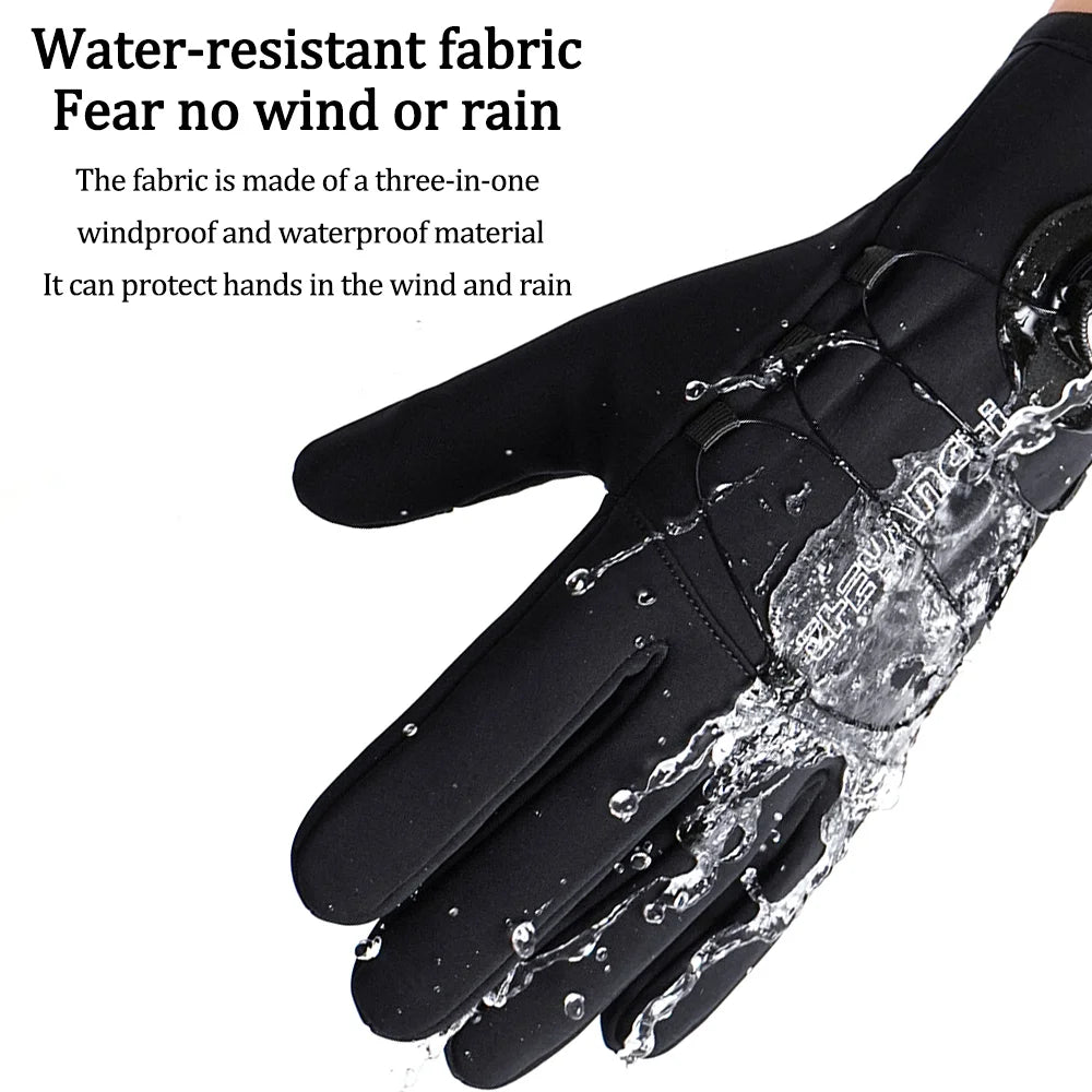 NEWBOLER Winter Cycling Gloves Warm Fleece Windproof Full Finger Gloves Touch Screen Anti-slip Adjustable Buckle Men Bike Gloves