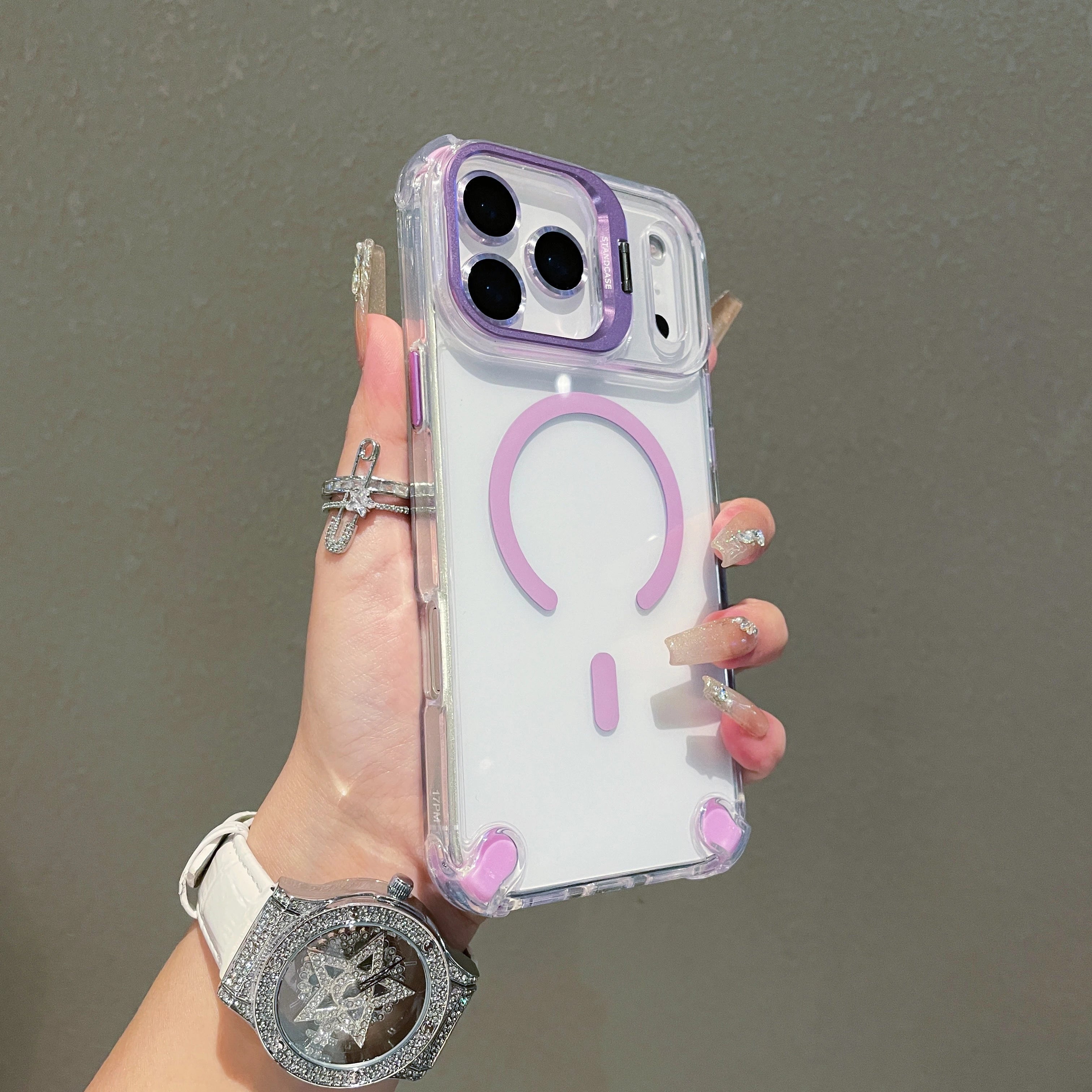 Transparent Magnetic Case with Metal Lens Holder for iPhone 17 Series | Shockproof Airbag MagSafe Cover