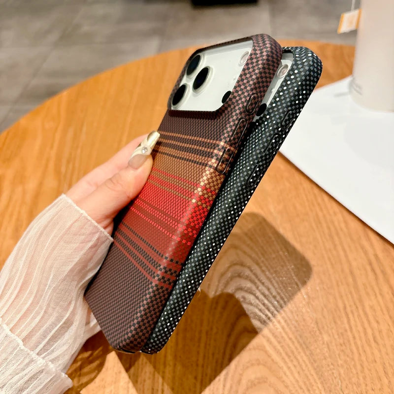Luxury Carbon Fiber Mag Safe Case for iPhone 17 Series | Solid Color Wireless Charging Air Bumper Back Cover