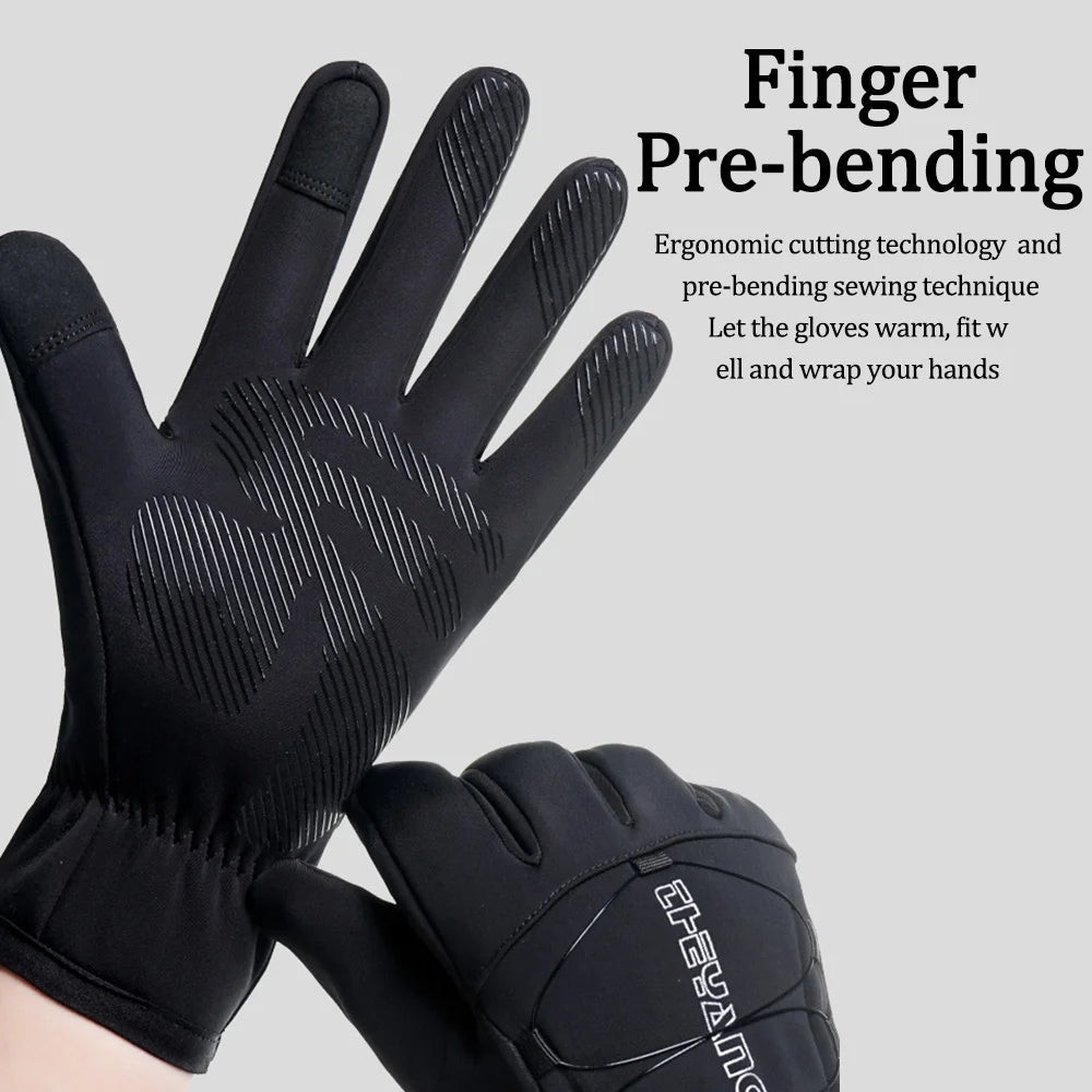 NEWBOLER Winter Cycling Gloves Warm Fleece Windproof Full Finger Gloves Touch Screen Anti-slip Adjustable Buckle Men Bike Gloves