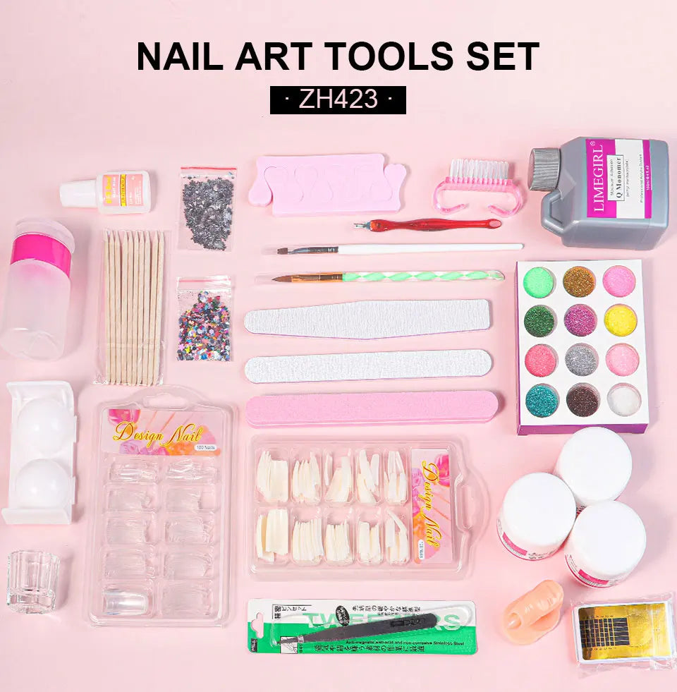 Limegirl Acrylic Powder & Liquid Monomer Nail Art Kit – Crystal Glitter Set