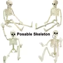 Halloween Movable Skeleton with Fake Human Skull Bones – Haunted House Horror Props & Party Decorations