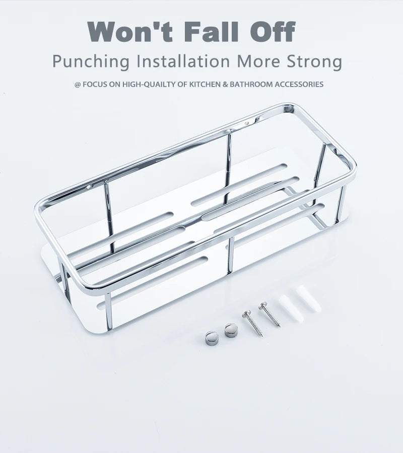 Stainless Steel Bathroom Storage Shelf Wall Mounted Shower Organizers Rack Corner Shampoo Holder Bath Hardwares Accessories