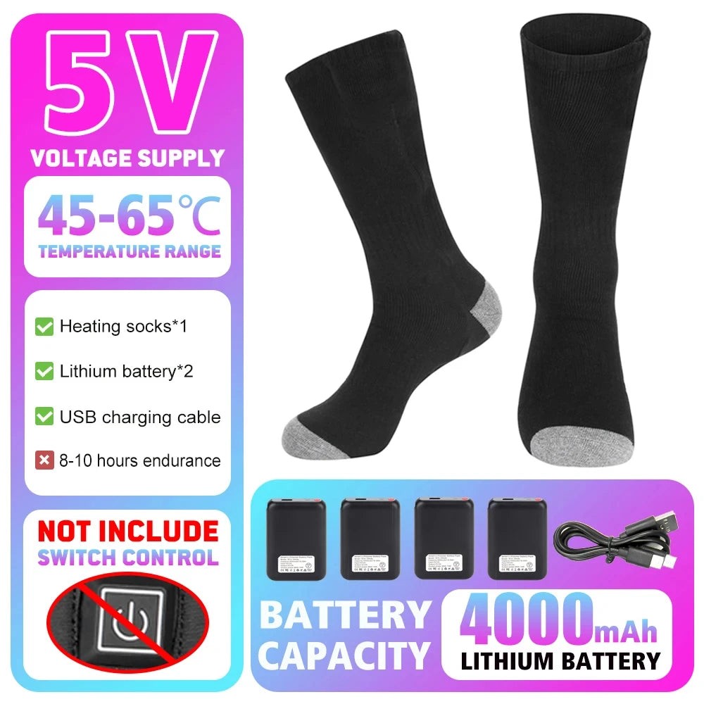 Winter Heated Socks 5000mAh Thermal Socks Women Men Heating Foot Warmer Electric Heating Socks Hiking Ski Warm Outdoor Sports