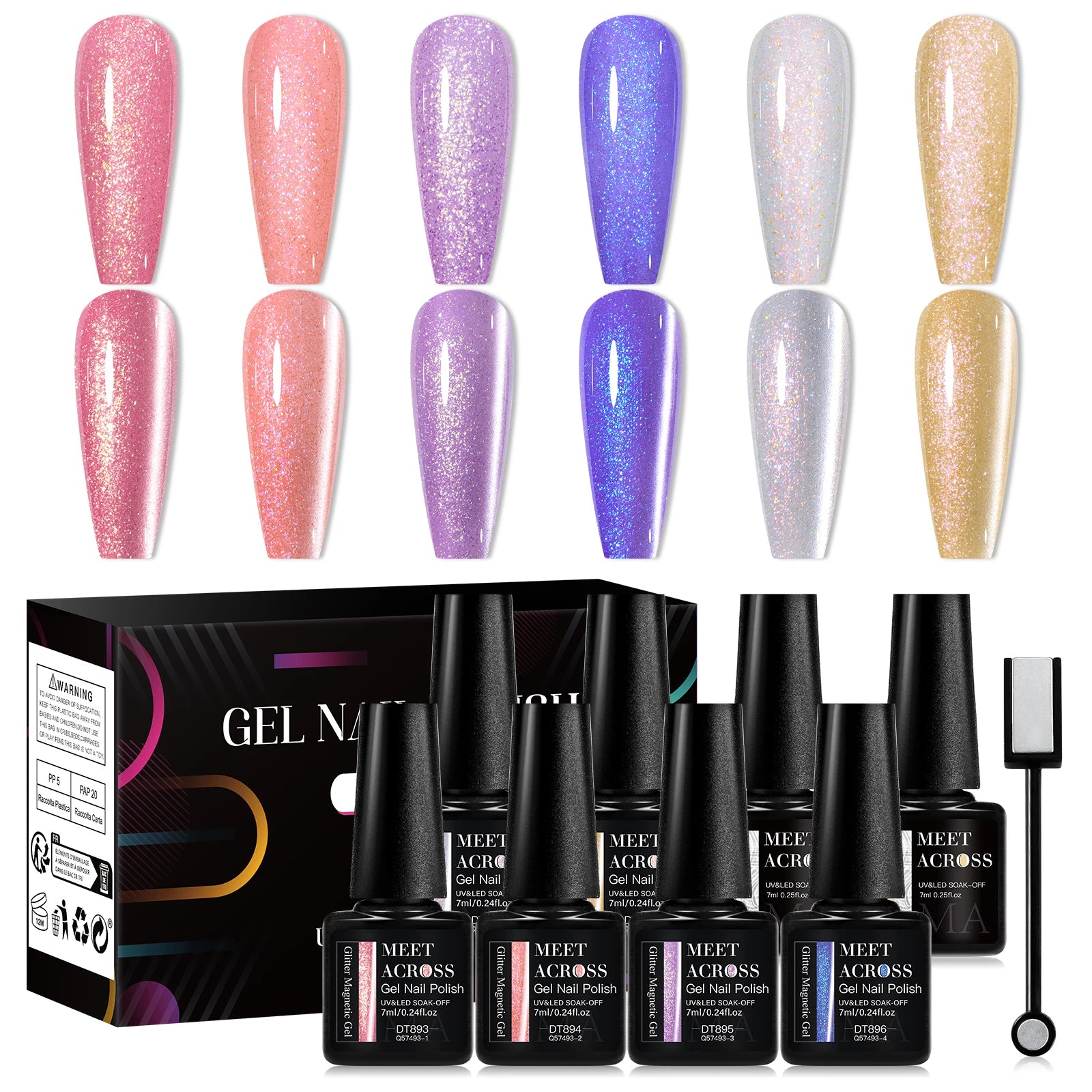 MEET ACROSS 6PCS Cat Magnetic Gel Polish Set with Magnetic Stick & Box
