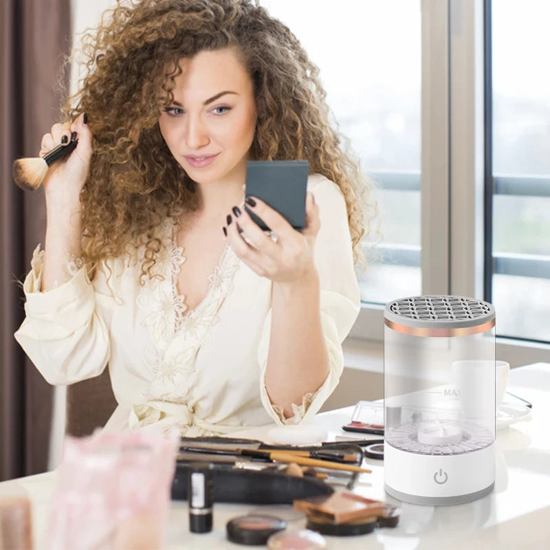 USB Plug Portable Electric Makeup Brush Cleaner Folding Powder Puff Cleaning Tool Makeup Brushes Automatic Washing Stand Device
