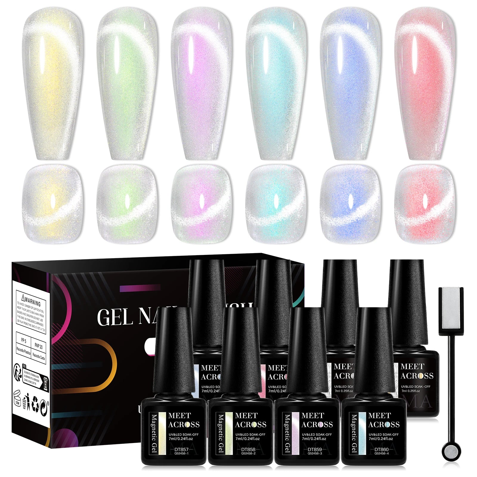 MEET ACROSS 6PCS Cat Magnetic Gel Polish Set with Magnetic Stick & Box