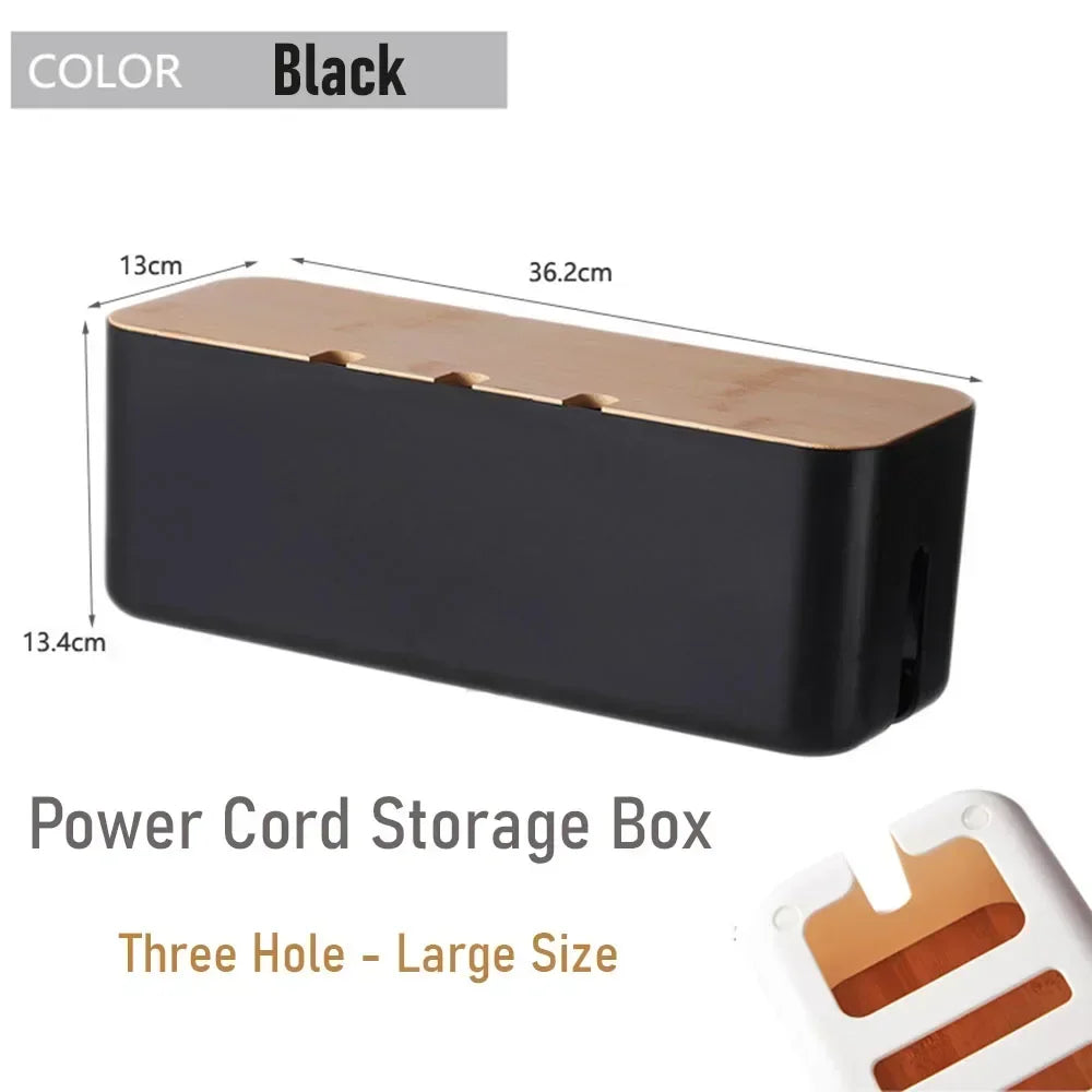 Large Wire Organizer Cable Management Box for Extension Cord Power Stripe Surge Protector with Wooden Lid for Cable Organisers