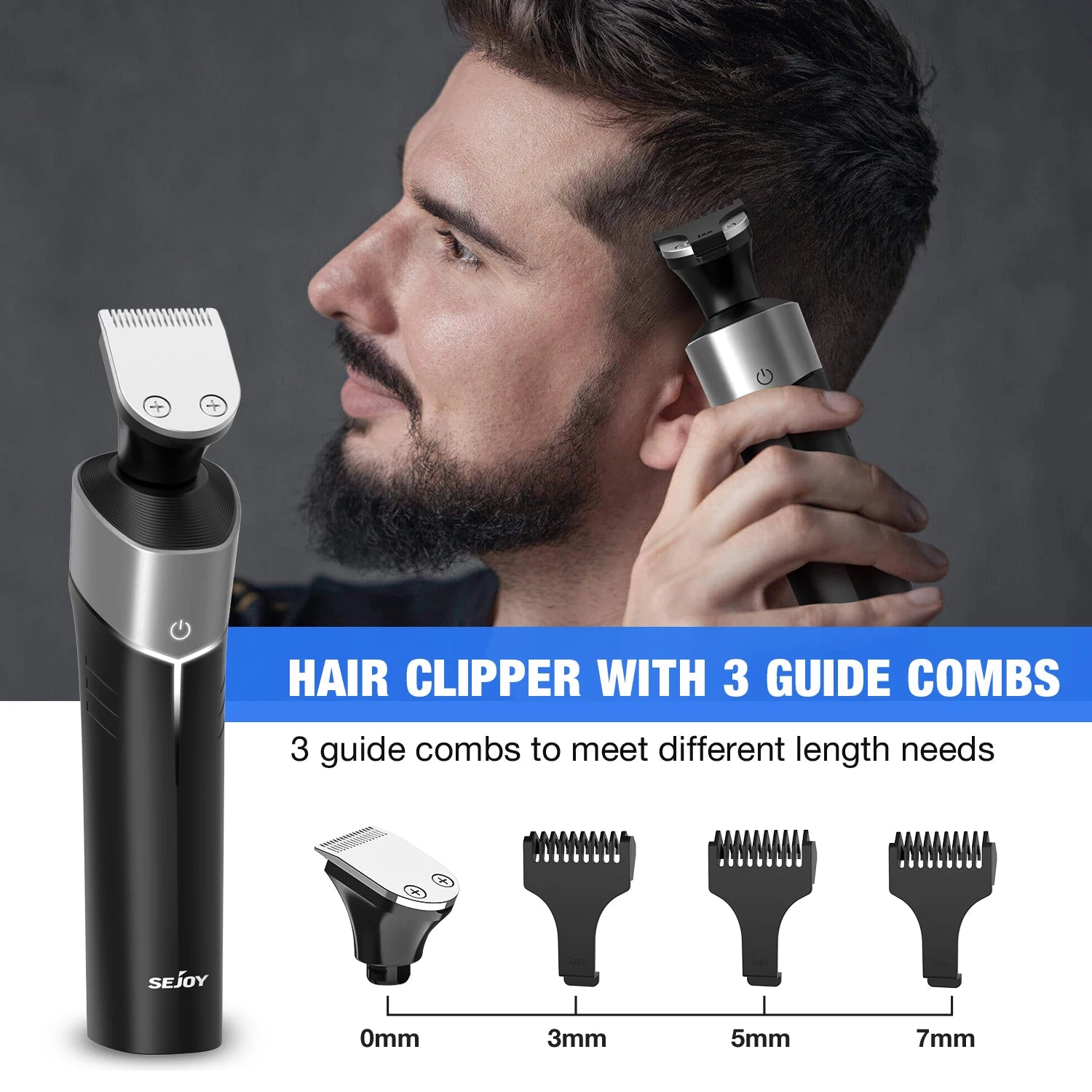 Sejoy 5-in-1 Electric Razor for Men – Rechargeable Beard Trimmer & Shaver, Wet & Dry Grooming Kit with Lithium Battery, Portable Rotary Shaver with 5 Attachments