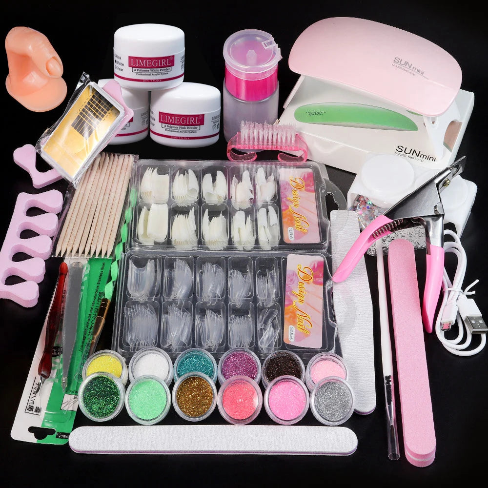 Limegirl Acrylic Powder & Liquid Monomer Nail Art Kit – Crystal Glitter Set
