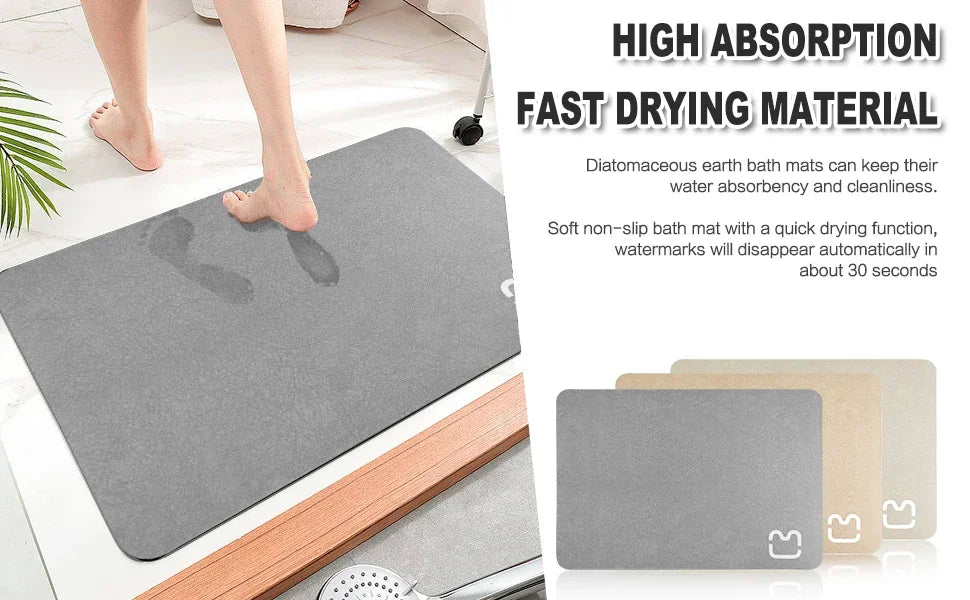 Diatomite Stone Bath Mat Diatomaceous Earth Bath Mat Rug Super Absorbent Non Slip 3.5MM Thickness Bathroom Mat Floor Bathtub Rug