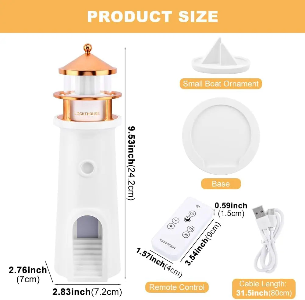 Lighthouse Projection Nightlight - Adjustable Brightness&Timer, USB Rechargeable Soft Moon Glow for Bedroom Decor Romantic Gift