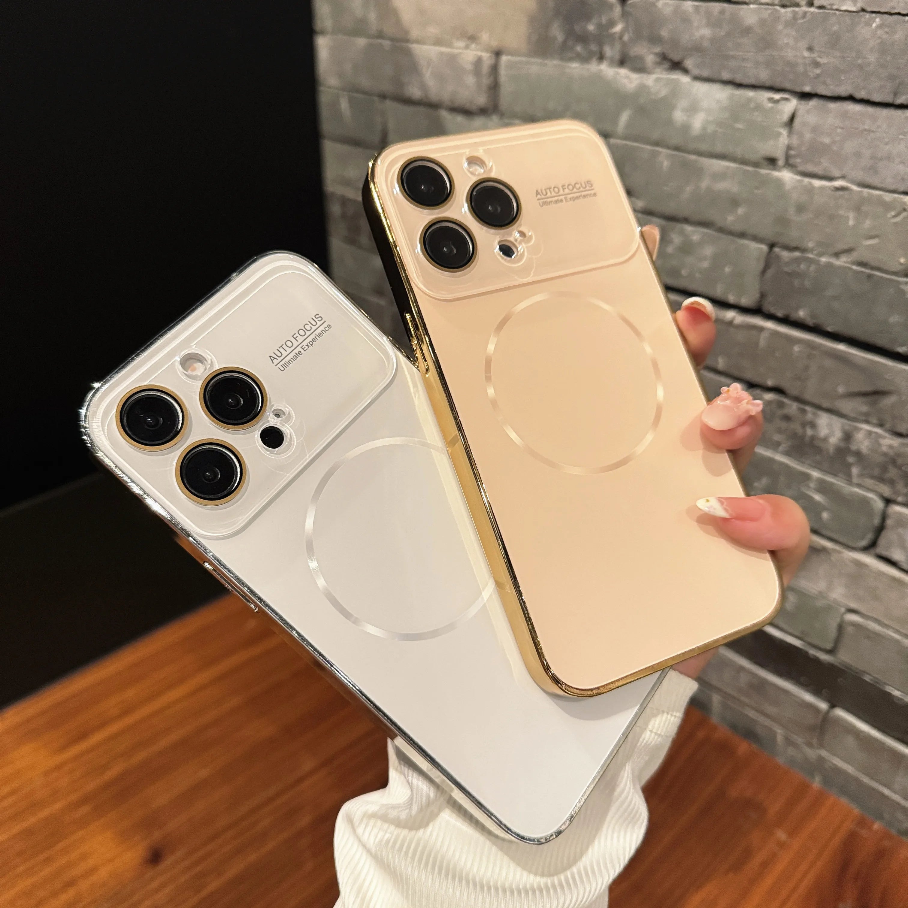 Luxury Large Window For Magsafe Case For iPhone 17 16 15 14 Pro Max Plating Magnectic Wireless Charging Glass Lens Protect Cover