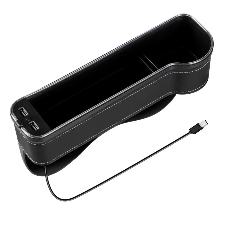 LED Car Seat Crevice Storage Box Car Organizer Seat Gap Filler Cup Holder With 2 USB Charger Stowing Tidying Car Accessories