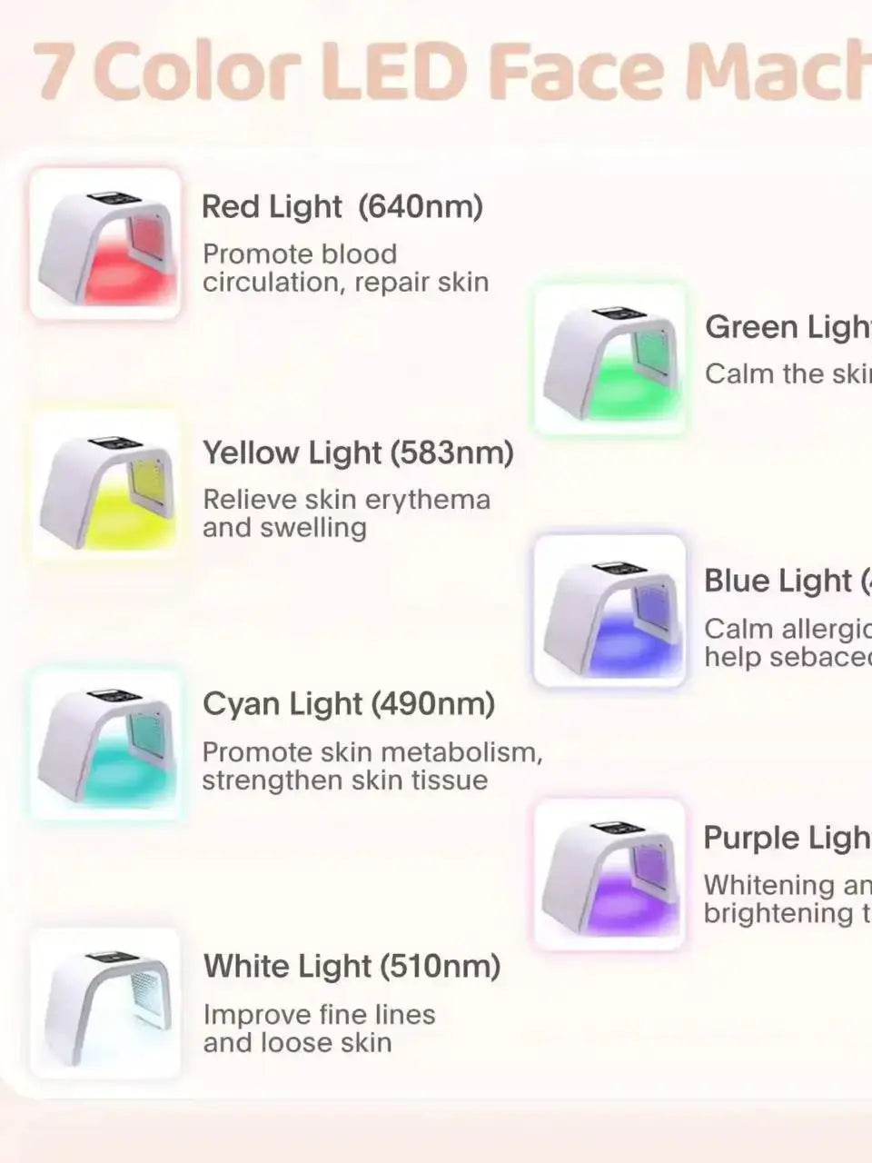 7 Color LED Facial Spa Device Skin Rejuvenation Light Photodynamic LED Mask for Beauty Skin Care Equipment