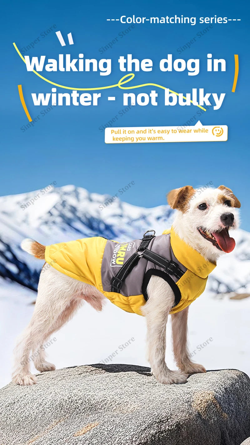 Dog Coat for Small Dogs Waterproof Dog Winter Jacket with Harness Puppy Cold Weather Coats Reflective Pet Vest with ZipperFleece