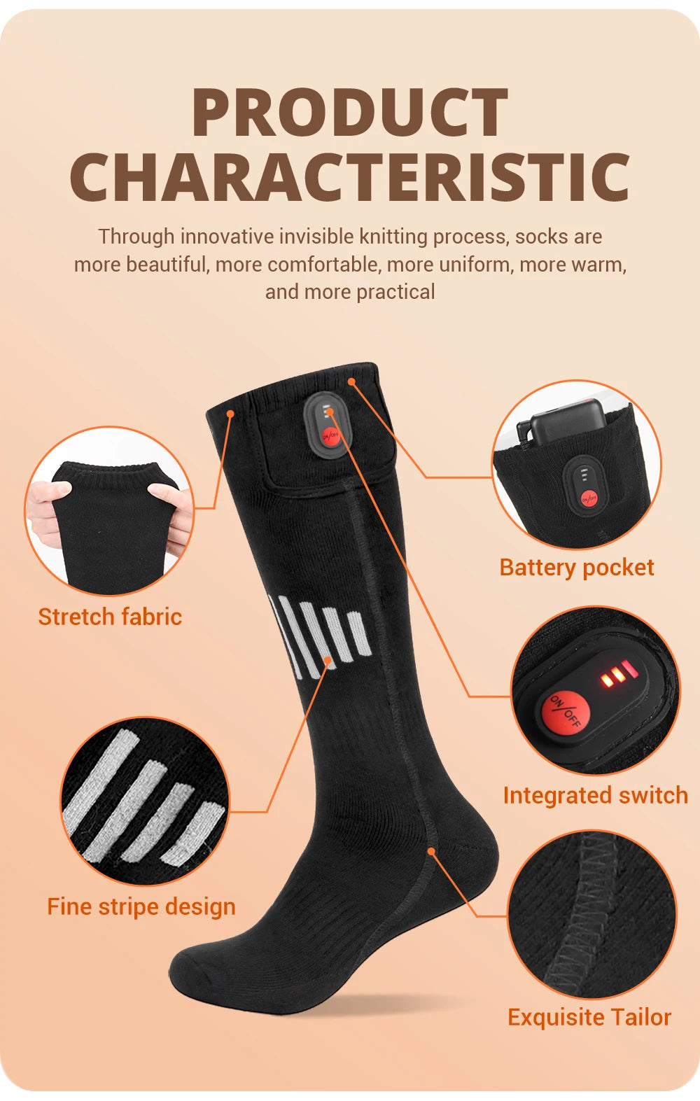 Heated Socks Winter Warm Snowmobile Skiing Heated Socks Rechargeable Outdoor Sport Thermal Heated Foot Warmer Ski Sports