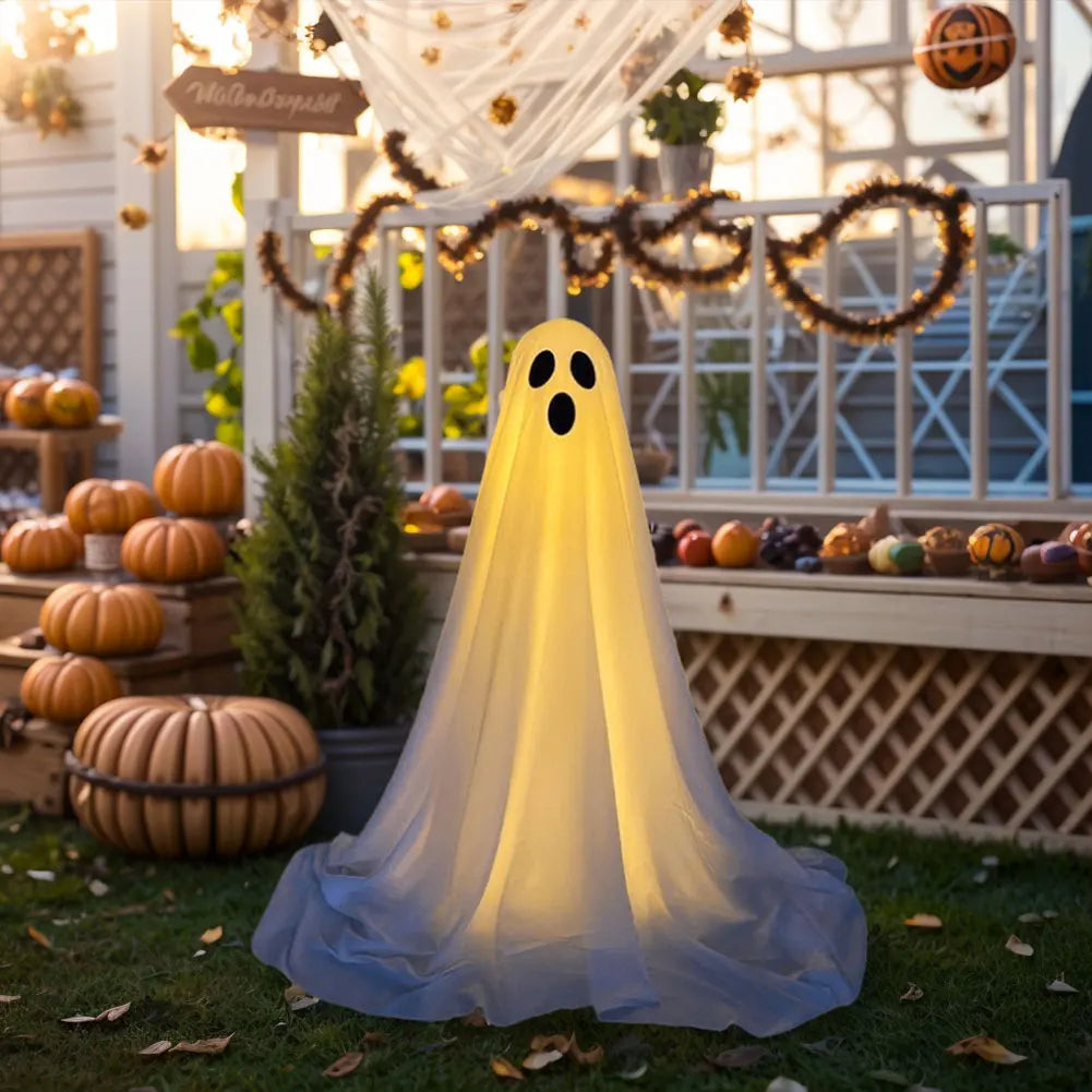 Halloween Decoration LED String Lights Luminous Ghost Decoration Horror Props Garden Yard Decoration Scary White Standing Ghost