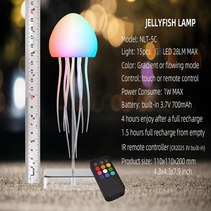 LED Jellyfish Lamp with 9 Tentacles | Remote Control, 2 Modes, Gradient Light Effects & Long Battery Life Night Light