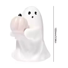 Mini Cute Ghost Pumpkin Statue – Resin Halloween Figurine Home Decor