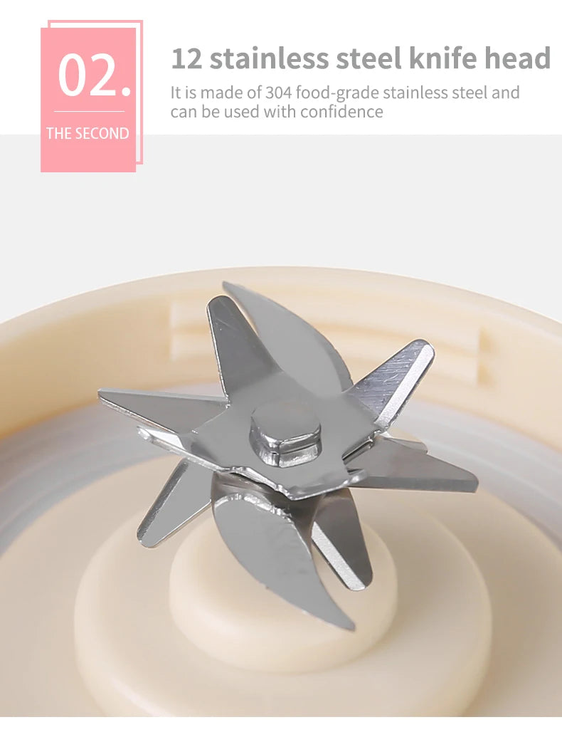 New 530ml Portable Juicer Wireless USB Charging Mini Juicer Crushed Ice Electric Juicing 12 Blade Fresh Juice Blender