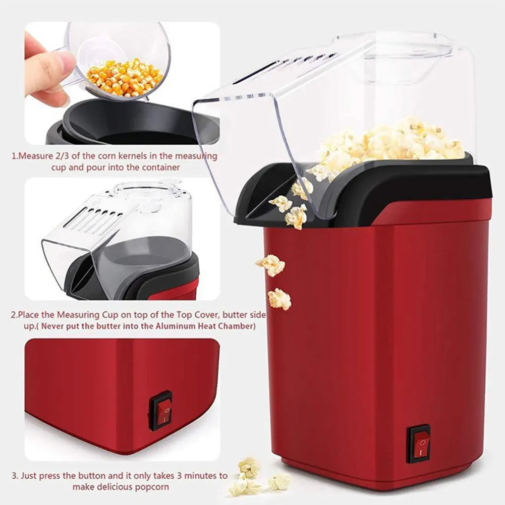 Mini Electric Popcorn Machine – 1200W Automatic Hot Air Popper for Home & Kitchen Movie Nights 2025