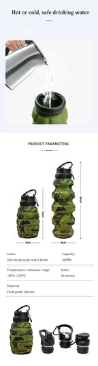 Food-Grade Silicone Folding Water Bottle – Retractable High-Temperature Resistant Sports & Camping Bottle 2025