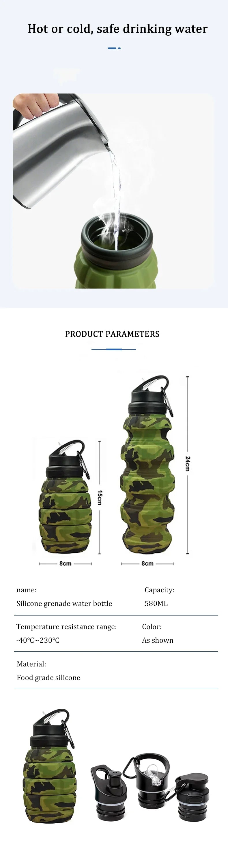 Food-Grade Silicone Folding Water Bottle – Retractable High-Temperature Resistant Sports & Camping Bottle 2025