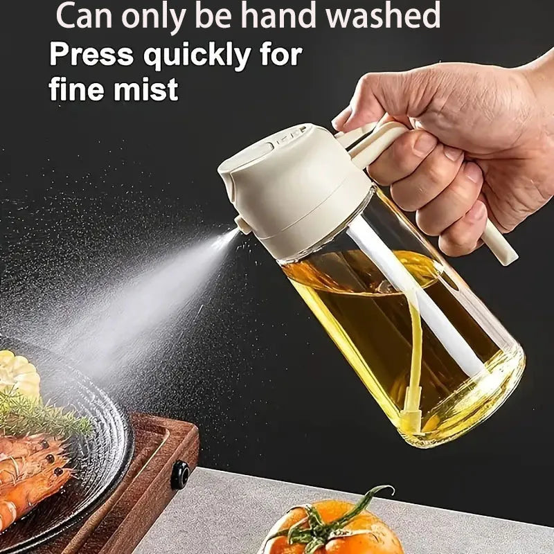 2-in-1 Spray Bottle, 470ml, Suitable for Cooking, Salad Dressing, Air Fryer, Baking Kitchen Oil, Vinegar Spray Bottle Leak Proof