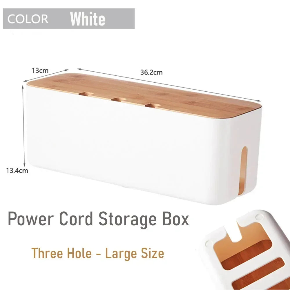 Large Wire Organizer Cable Management Box for Extension Cord Power Stripe Surge Protector with Wooden Lid for Cable Organisers