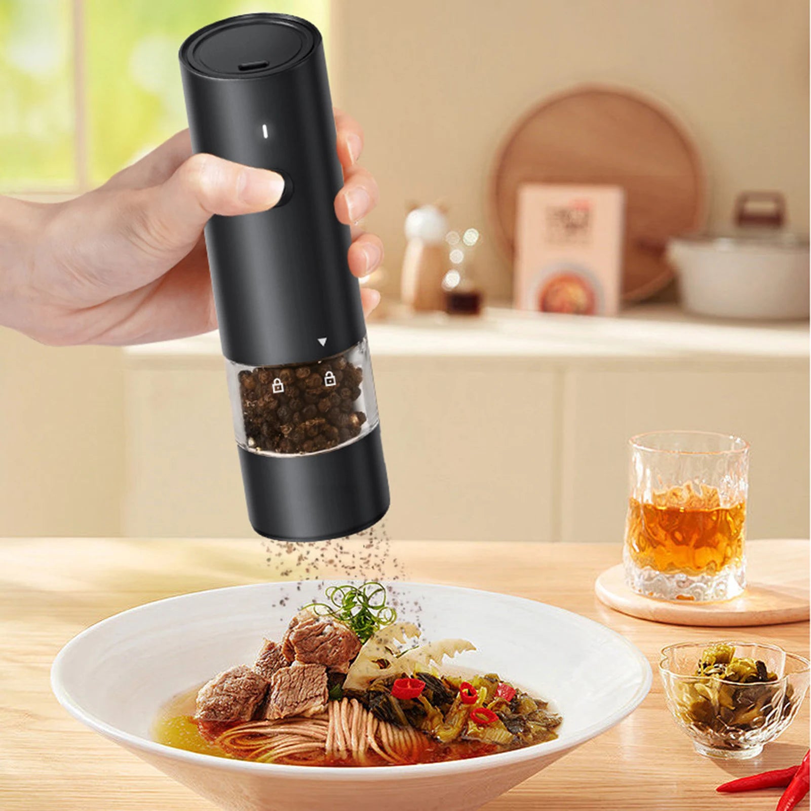 Electric Pepper Grinder With Light ,Adjustables Coarseness Pepper Grinding Bottle,Rechargeable Spice Grinder,Kitchen Accessories