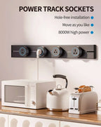 Wall Power Rail Socket – Kitchen Aluminum Expansion Socket 40cm / 50cm | Built-in Countertop Power Strip with Multiple Slots