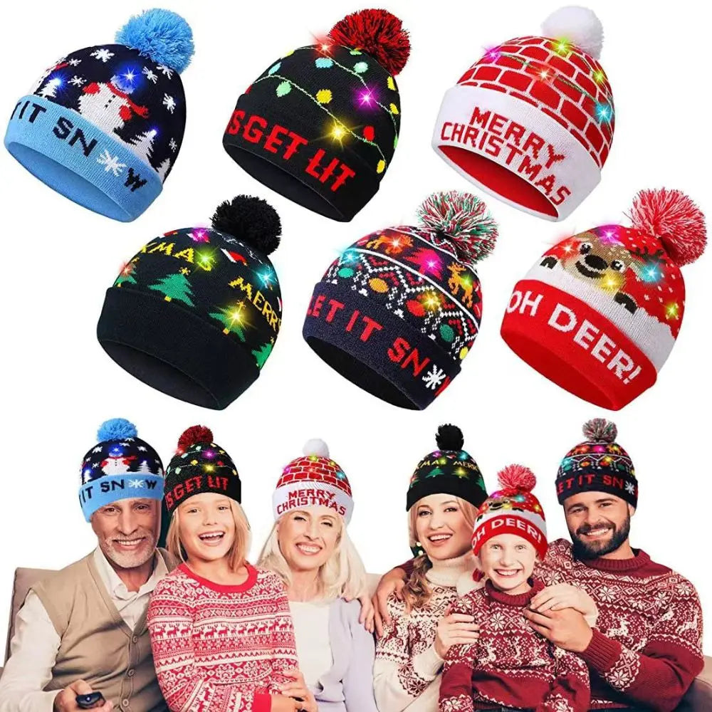 LED Christmas Knitted Beanie Hat – Light Up Xmas Sweater Cap, Unisex Winter Beanie with Colorful LEDs