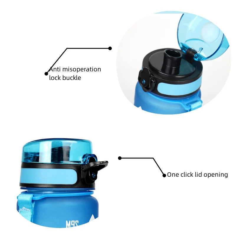 1000ml Gradient Sports Water Bottle with Time Scale – Portable Large Capacity BPA-Free Fitness Bottle with Strap
