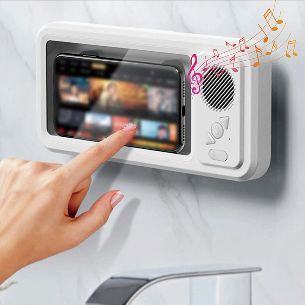 Waterproof Shower Phone Holder with Bluetooth Speaker – 360° Rotation Anti-Fog Wall Mount for 4–6.9” Phones 2025