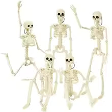 Halloween Movable Skeleton with Fake Human Skull Bones – Haunted House Horror Props & Party Decorations